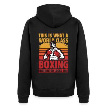 So sieht ein Weltklasse-Boxlehrer aus - Unisex Premium Bio Zip Hoodie - Schwarz - Hinten - Nico (187cm)