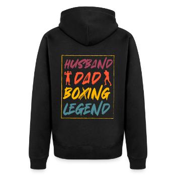 Ehemann Vater Boxlegende - Unisex Premium Bio Zip Hoodie - Schwarz - Hinten - Nico (187cm)
