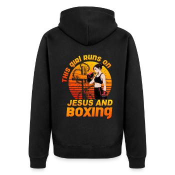 This Girl läuft auf Jesus und Boxen - Unisex Premium Bio Zip Hoodie - Schwarz - Hinten - Nico (187cm)