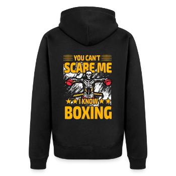 Du kannst mich nicht erschrecken, ich kenne Boxen - Unisex Premium Bio Zip Hoodie - Schwarz - Hinten - Nico (187cm)