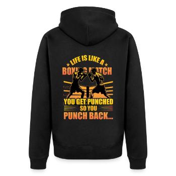 Das Leben ist wie ein Boxkampf, du wirst geschlagen, also - Unisex Premium Bio Zip Hoodie - Schwarz - Hinten - Nico (187cm)
