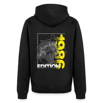 Limited Edition 1986 Limited Edition Fußball - Unisex Premium Bio Zip Hoodie - Schwarz - Hinten - Nico (187cm)