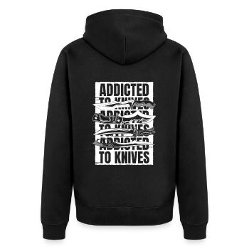 Süchtig nach Messern Restaurations-Sammelmesser - Unisex Premium Bio Zip Hoodie - Schwarz - Hinten - Nico (187cm)