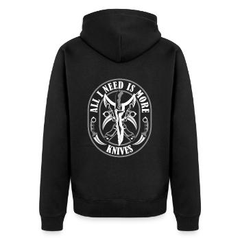 Alles, was ich brauche, sind mehr Messer Sammlermesser - Unisex Premium Bio Zip Hoodie - Schwarz - Hinten - Nico (187cm)