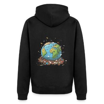 Anti Littering No Environment Recycle - Unisex Premium Bio Zip Hoodie - Schwarz - Hinten - Nico (187cm)