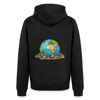 Anti Littering No Environment Recycle - Unisex Premium Bio Zip Hoodie - Schwarz - Hinten - Nico (187cm)