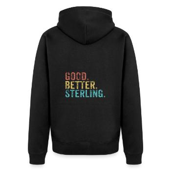Cool guys are called Sterling - Unisex Premium Bio Zip Hoodie - Schwarz - Hinten - Nico (187cm)
