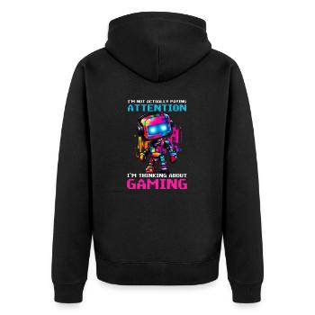 Ich bin ein Videospieler, der nicht aufpasst - Unisex Premium Bio Zip Hoodie - Schwarz - Hinten - Nico (187cm)