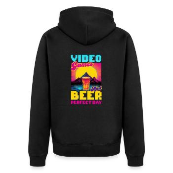 Ich bin ein Videospieler Videospiele Und Bier Perfekter Tag - Unisex Premium Bio Zip Hoodie - Schwarz - Hinten - Nico (187cm)