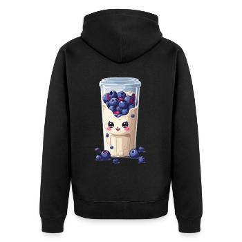 Blaubeeren Niedlicher Milchshake Kawaii Spaß - Unisex Premium Bio Zip Hoodie - Schwarz - Hinten - Nico (187cm)