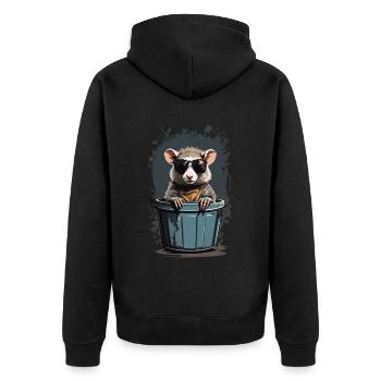 Coole Beutelratte Lustige Mülltonnen Bewohner - Unisex Premium Bio Zip Hoodie - Schwarz - Hinten - Nico (187cm)