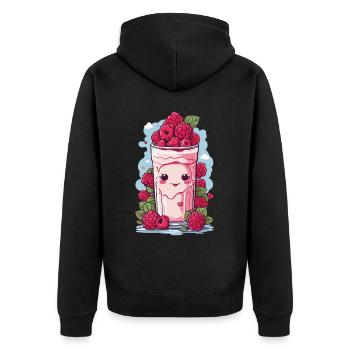 Himbeeren Niedlicher Milchshake Kawaii Anime Spaß - Unisex Premium Bio Zip Hoodie - Schwarz - Hinten - Nico (187cm)