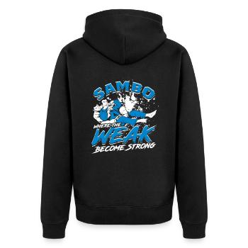 Sambo Where The Weak Become Strong - Unisex Premium Organic Zip Hoodie - black - Back - Nico (187cm)