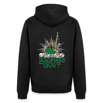 Dudelsack Sackpfeife - Unisex Premium Bio Zip Hoodie - Schwarz - Hinten - Nico (187cm)
