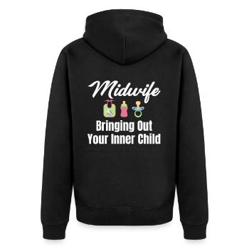Midwife who brings out her inner child - Unisex Premium Organic Zip Hoodie - black - Back - Nico (187cm)