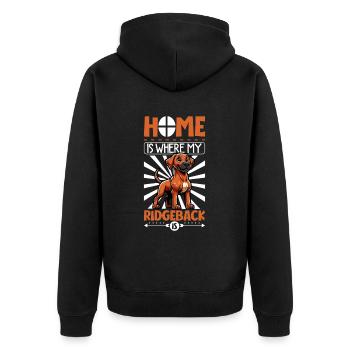 Zuhause - Rhodesian Ridgeback - Unisex Premium Bio Zip Hoodie - Schwarz - Hinten - Nico (187cm)
