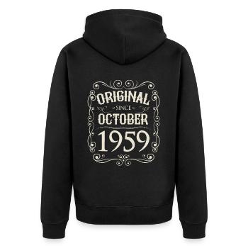 Vintage - Original since Oktober 1959 Geburtstag - Unisex Premium Bio Zip Hoodie - Schwarz - Hinten - Nico (187cm)