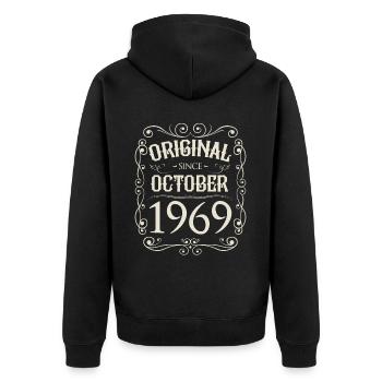 Vintage - Original since Oktober 1969 Geburtstag - Unisex Premium Bio Zip Hoodie - Schwarz - Hinten - Nico (187cm)