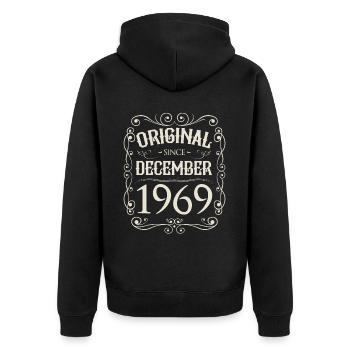 Vintage - Original since Dezember 1969 Geburtstag - Unisex Premium Bio Zip Hoodie - Schwarz - Hinten - Nico (187cm)