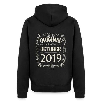 Vintage - Original since October 2019 Birthday - Unisex Premium Organic Zip Hoodie - black - Back - Nico (187cm)