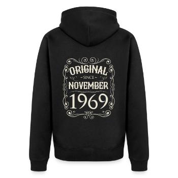Vintage - Original since November 1969 Geburtstag - Unisex Premium Bio Zip Hoodie - Schwarz - Hinten - Nico (187cm)