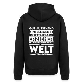 Handsome, intelligent and educator - Unisex Premium Organic Zip Hoodie - black - Back - Nico (187cm)