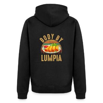 Body by lumpia, food filipino - Unisex Premium Bio Zip Hoodie - Schwarz - Hinten - Nico (187cm)