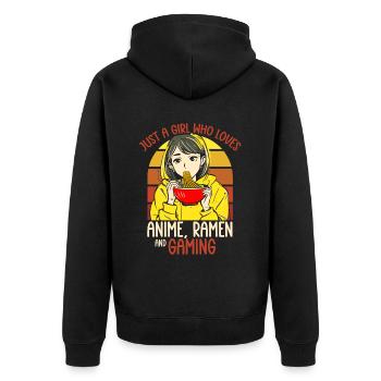 Anime Ramen and Gaming Gamer Anime - Unisex Premium Organic Zip Hoodie - black - Back - Nico (187cm)
