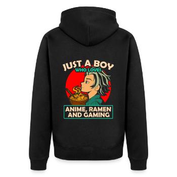 Anime Ramen and Gaming Gamer Anime - Unisex Premium Organic Zip Hoodie - black - Back - Nico (187cm)