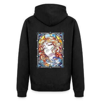 Japanese Anime Femboy God Aesthetic Stained Glass - Unisex Premium Bio Zip Hoodie - Schwarz - Hinten - Nico (187cm)