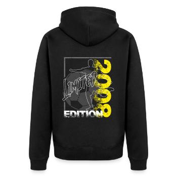 Limited Edition 2008 Limited Edition Fußball - Unisex Premium Bio Zip Hoodie - Schwarz - Hinten - Nico (187cm)