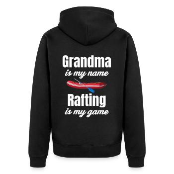 Oma Ist Mein Name Rafting Ist Mein Spiel - Unisex Premium Bio Zip Hoodie - Schwarz - Hinten - Nico (187cm)