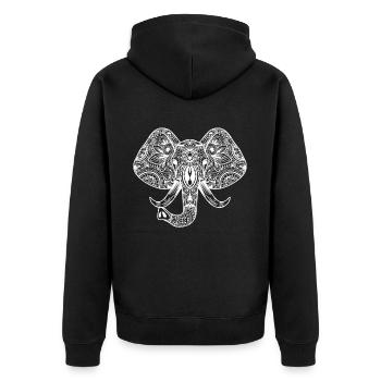 Elefantenkopf Mandala Kinder Elefant - Unisex Premium Bio Zip Hoodie - Schwarz - Hinten - Nico (187cm)