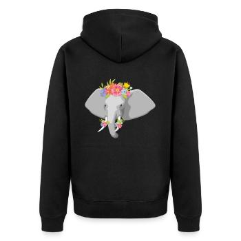 Elefantenkopf Blumen Kinder Elefant - Unisex Premium Bio Zip Hoodie - Schwarz - Hinten - Nico (187cm)