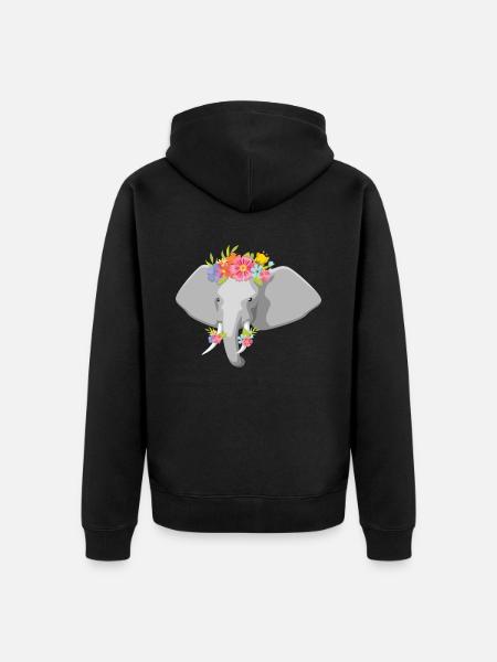 Elefantenkopf Blumen Kinder Elefant - Unisex Premium Bio Zip Hoodie - Schwarz