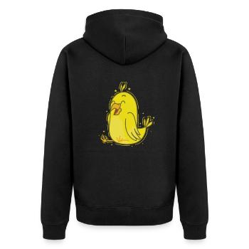 lustiger gelber Kanarienvogel - Unisex Premium Bio Zip Hoodie - Schwarz - Hinten - Nico (187cm)