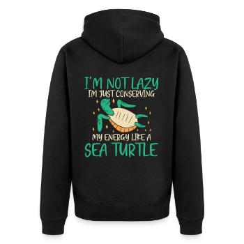 Energieschildkröte Sparen - Ozean - Unisex Premium Bio Zip Hoodie - Schwarz - Hinten - Nico (187cm)