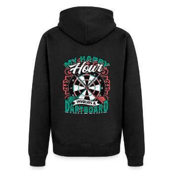 Dart Dartspieler Darter - Unisex Premium Bio Zip Hoodie - Schwarz - Hinten - Nico (187cm)