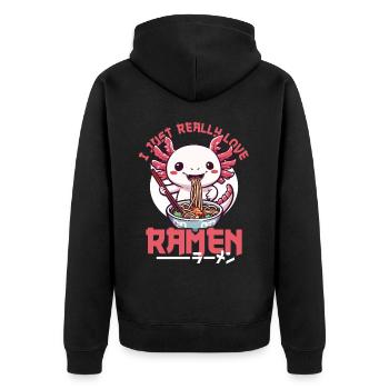 Axolotl liebt Ramen Bowl Kawaii Anime - Unisex Premium Bio Zip Hoodie - Schwarz - Hinten - Nico (187cm)
