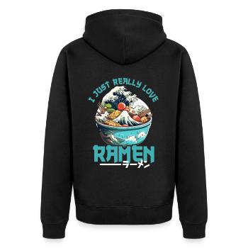Kanagawa Wave Ramen Bowl Kawaii Japanese - Unisex Premium Organic Zip Hoodie - black - Back - Nico (187cm)