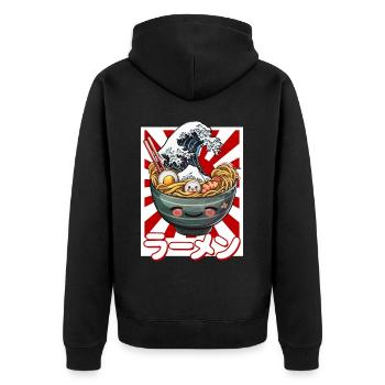 Kanagawa Wave Ramen Bowl Kawaii Japanese - Unisex Premium Organic Zip Hoodie - black - Back - Nico (187cm)