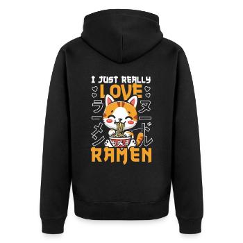 Cat Loves Ramen Bowl Kawaii Anime - Veste à capuche bio Premium Unisexe - noir - Dos - Nico (187cm)