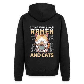 Cat Loves Ramen Bowl Kawaii Anime - Veste à capuche bio Premium Unisexe - noir - Dos - Nico (187cm)