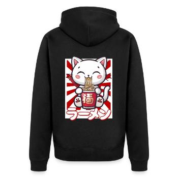 Cat Loves Ramen Bowl Kawaii Anime - Veste à capuche bio Premium Unisexe - noir - Dos - Nico (187cm)