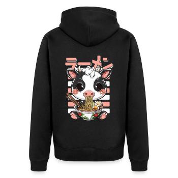Vache Aime Ramen Bowl Kawaii Anime - Veste à capuche bio Premium Unisexe - noir - Dos - Nico (187cm)