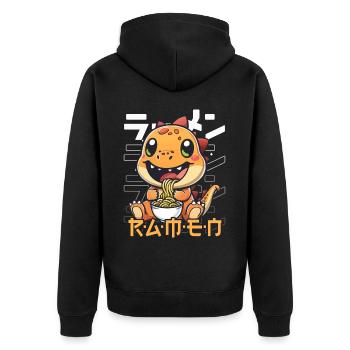 Dinosaur liebt Ramen Bowl Kawaii Anime - Unisex Premium Bio Zip Hoodie - Schwarz - Hinten - Nico (187cm)