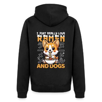 Dog liebt Ramen Bowl Kawaii Anime - Unisex Premium Bio Zip Hoodie - Schwarz - Hinten - Nico (187cm)