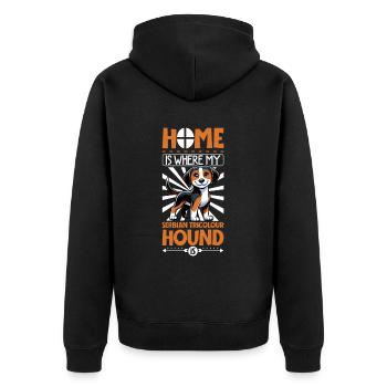 Zuhause - Dreifarbiger Serbischer Laufhund - Unisex Premium Bio Zip Hoodie - Schwarz - Hinten - Nico (187cm)