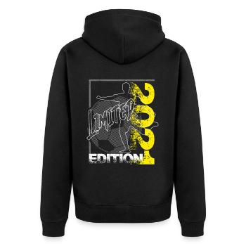 Limited Edition 2021 Limited Edition Fußball - Unisex Premium Bio Zip Hoodie - Schwarz - Hinten - Nico (187cm)