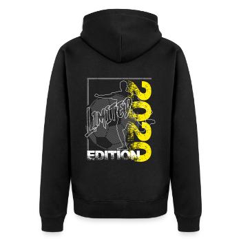 Limited Edition 2020 Limited Edition Fußball - Unisex Premium Bio Zip Hoodie - Schwarz - Hinten - Nico (187cm)